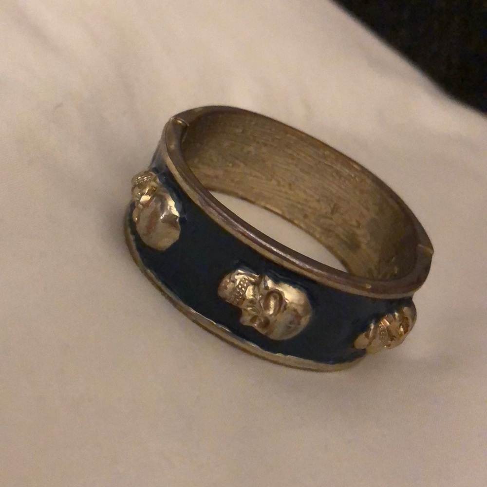 Navy and Gold Skull Cuff Bracelet